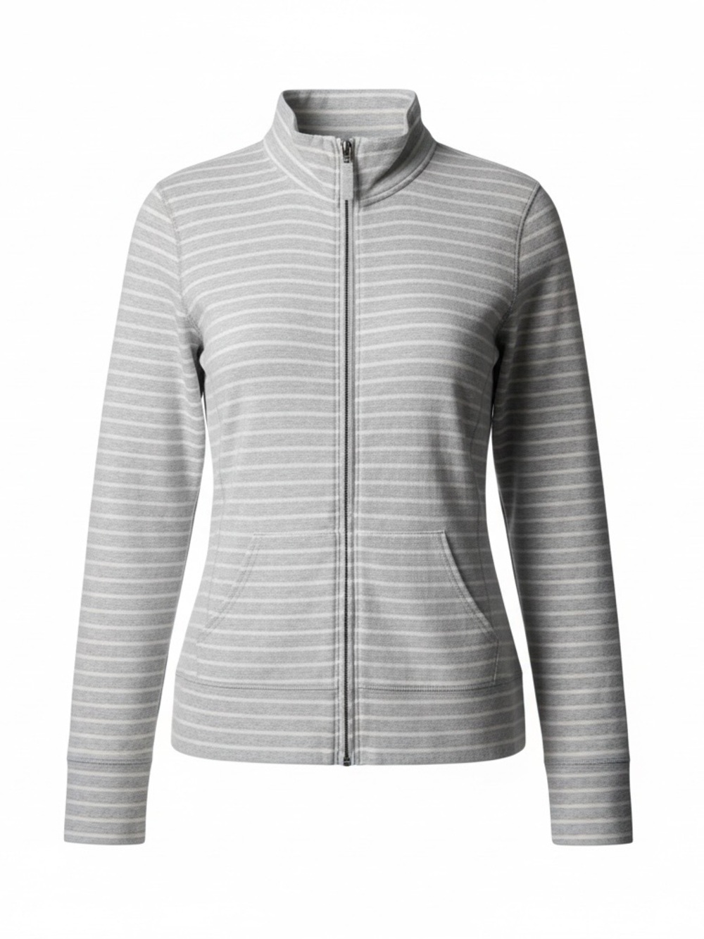 L.L. Bean Striped Light Gray Full-Zip Jacket. Size XL